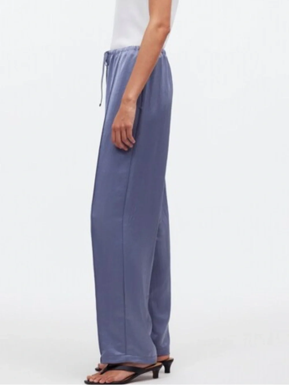 Madewell Satin Wide-Leg Drawstring Pants — Slate Blue